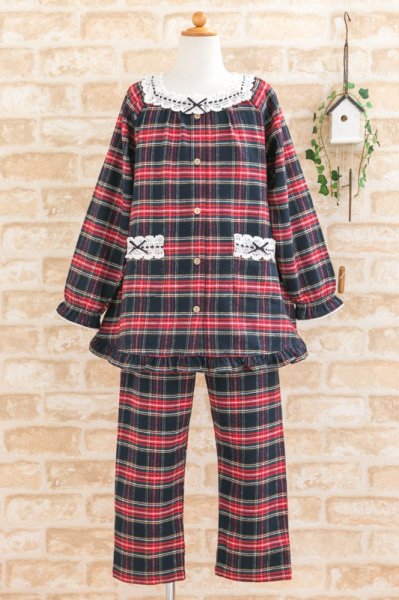 画像9: キッズ・子供パジャマ 長袖　女児　綿100％ネル地ターターンチェック【長袖・長パンツ】【春・秋向き商品】【130cm/140cm/150cm/160cm】  (9)
