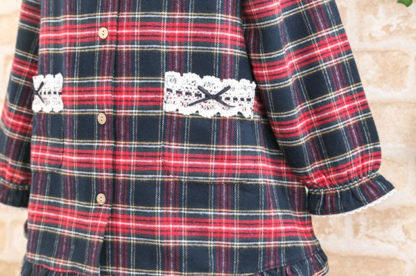 画像13: キッズ・子供パジャマ 長袖　女児　綿100％ネル地ターターンチェック【長袖・長パンツ】【春・秋向き商品】【130cm/140cm/150cm/160cm】  (13)