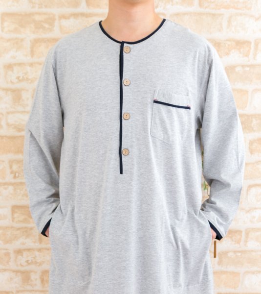 画像4: 肌にやさしい綿100%やや薄い天竺ニット地　メンズ スリーパーパジャマ 長袖 ヘンリーネックかぶり 春初秋向き ナイトウェア ルームウェア M/L/LL/3L/4L/5L (4)
