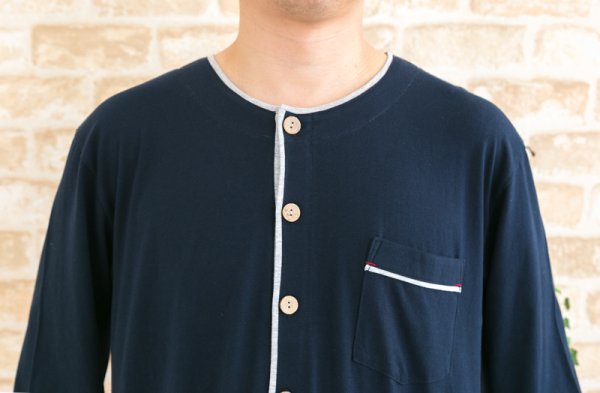 画像5: 肌にやさしい綿100%やや薄い天竺ニット地　メンズ スリーパーパジャマ 長袖 ヘンリーネックかぶり 春初秋向き ナイトウェア ルームウェア M/L/LL/3L/4L/5L (5)