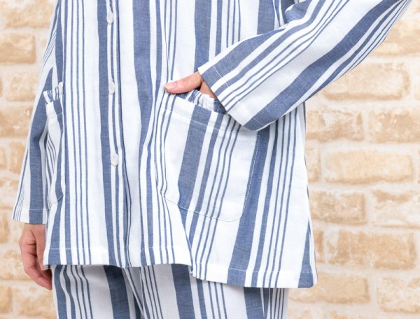 画像4: パジャマ　レディース　肌にやしい綿100％　ガーゼストライプ春秋　長袖　入院準備　【Sサイズ】【LLサイズ】 (4)