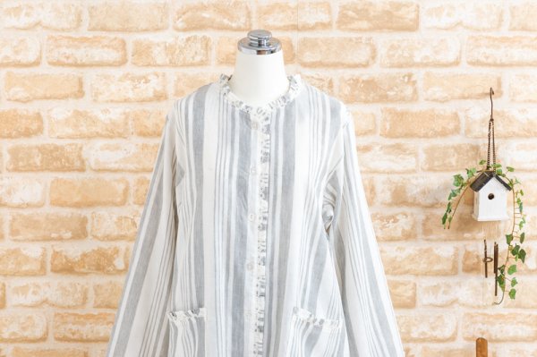 画像7: パジャマ　レディース　肌にやしい綿100％　ガーゼストライプ春秋　長袖　入院準備　【Sサイズ】【LLサイズ】 (7)