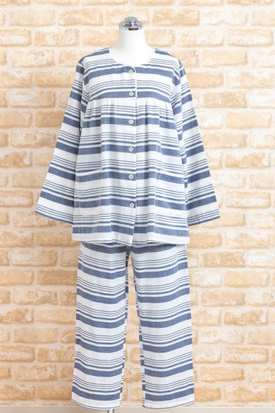 画像6: ガーゼパジャマ レディース 春秋 肌に優しい綿100％ランダムボーダー　入院準備　母の日　Sサイズ　LLサイズ (6)