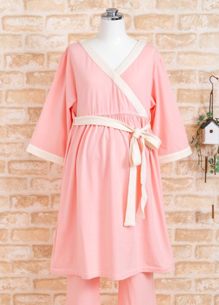 画像10: マタニティ パジャマ　柔らかいレーヨン天竺ニット地　カシュクールタイプ　七分袖　秋・早春向き　授乳　ルームウェア　産前　産後 (10)