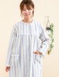 画像5: ワンピース  レディース 長袖 前開き サラッとして涼しく肌にやさしい綿100％楊柳ストライプ　盛夏向き ナイトウェア　ルームウェア　ネグリジェ　パジャマ　入院準備　マタニティパジャマに最適 (5)