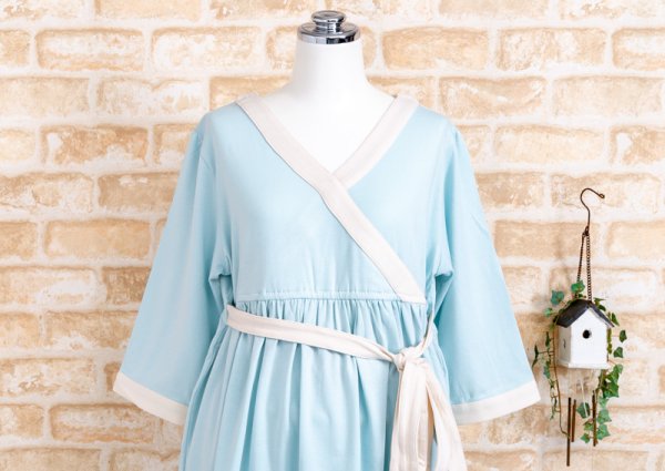 画像13: マタニティ パジャマ　柔らかいレーヨン天竺ニット地　カシュクールタイプ　七分袖　秋・早春向き　授乳　ルームウェア　産前　産後 (13)