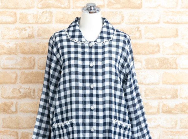 画像7: パジャマ レディース 春夏　肌にやさしい綿100％楊柳ガーゼチェック　長袖・長パンツ　ナイトウェア　ルームウェア　母の日　入院準備 (7)