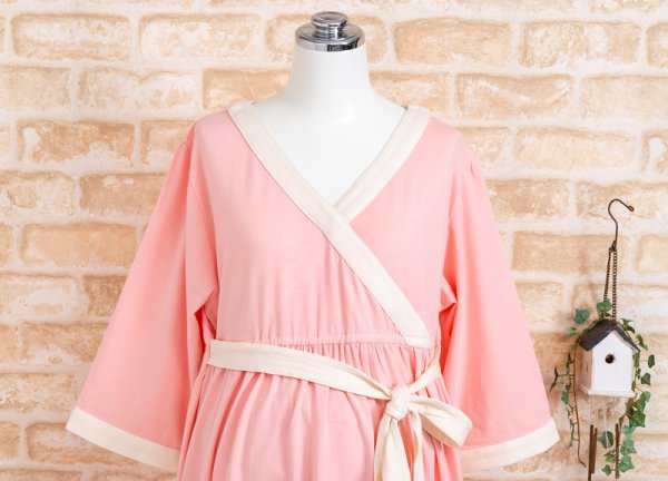 画像14: マタニティ パジャマ　柔らかいレーヨン天竺ニット地　カシュクールタイプ　七分袖　秋・早春向き　授乳　ルームウェア　産前　産後 (14)