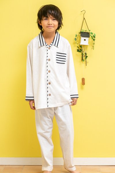 画像4: 子供パジャマ 130cm/140cm/150cm/160cm 子供パジャマ 男の子 前開き 綿100％ 天竺ニット地 無地シャツ 【長袖・長パンツ】【男児用・子供用】 (4)
