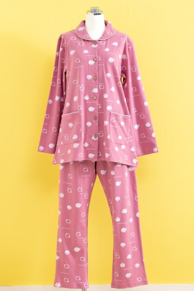 画像7: 肌にやさしい綿100％滑らかな肌触りのスムースニット地ヒツジ柄　パジャマ レディース　前開き　春秋向き　入院準備　ナイトウェア　ルームウェア　動物柄 (7)