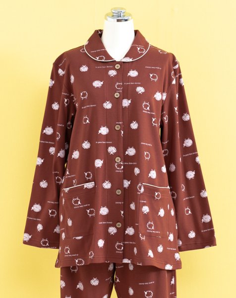 画像6: 肌にやさしい綿100％滑らかな肌触りのスムースニット地ヒツジ柄　パジャマ レディース　前開き　春秋向き　入院準備　ナイトウェア　ルームウェア　動物柄 (6)