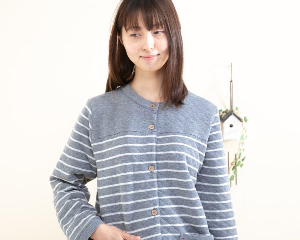 画像6: 肌に優しい綿100％中わたキルト 長袖 前開き ワンピース 冬　ネグリジェ　部屋着　ルームウェア　レディース　ナイトウェア　パジャマ　入院準備　M-L L-LL  (6)