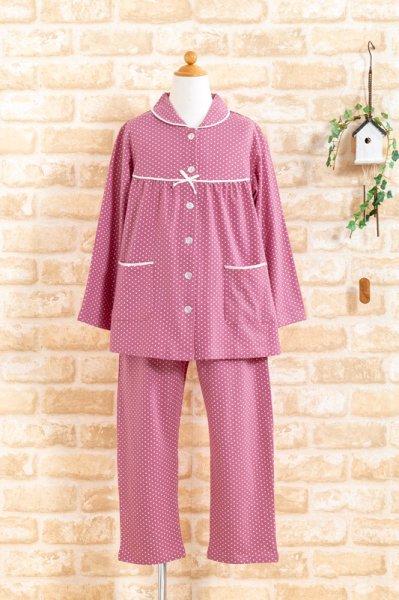 画像7: キッズ 女の子 長袖 春 秋 肌に優しい綿100％ニット地ドット　130cm/140cm/150cm/160cm 前開き お泊り学習　林間学校　修学旅行 キッズ・子供用パジャマ 【長袖・長パンツ】【春・秋向き商品】 (7)
