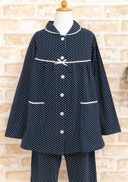 画像8: キッズ 女の子 長袖 春 秋 肌に優しい綿100％ニット地ドット　130cm/140cm/150cm/160cm 前開き お泊り学習　林間学校　修学旅行 キッズ・子供用パジャマ 【長袖・長パンツ】【春・秋向き商品】 (8)