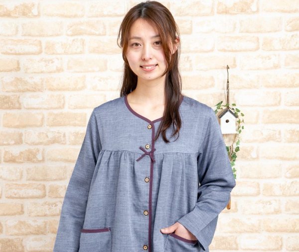 画像13: 肌にやさしい綿100％ダブルガーゼ地 パジャマ レディース 長袖 前開き S/M/L/LL/3L/4L 入院準備   春初秋向き　ナイトウェア　ルームウェア (13)