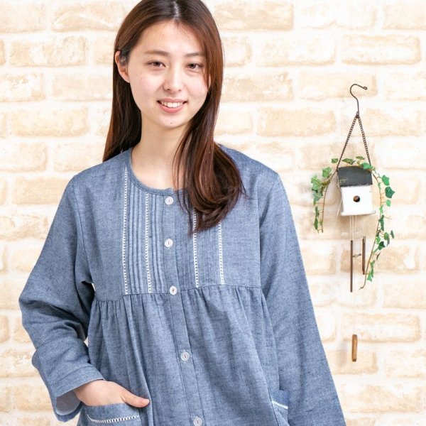画像10: 肌にやさしい綿100％ダブルガーゼ地 パジャマ レディース 長袖 前開き S/M/L/LL/3L/4L 入院準備   春初秋向き　ナイトウェア　ルームウェア (10)