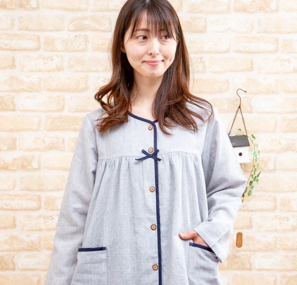 画像11: 肌にやさしい綿100％ダブルガーゼ地 パジャマ レディース 長袖 前開き S/M/L/LL/3L/4L 入院準備   春初秋向き　ナイトウェア　ルームウェア (11)