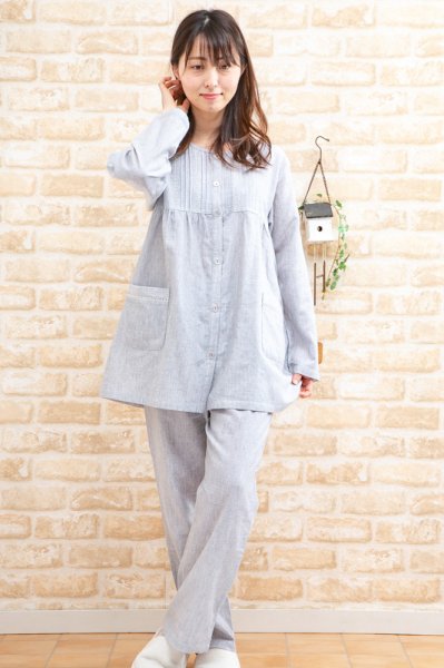 画像6: 肌にやさしい綿100％ダブルガーゼ地 パジャマ レディース 長袖 前開き S/M/L/LL/3L/4L 入院準備   春初秋向き　ナイトウェア　ルームウェア (6)