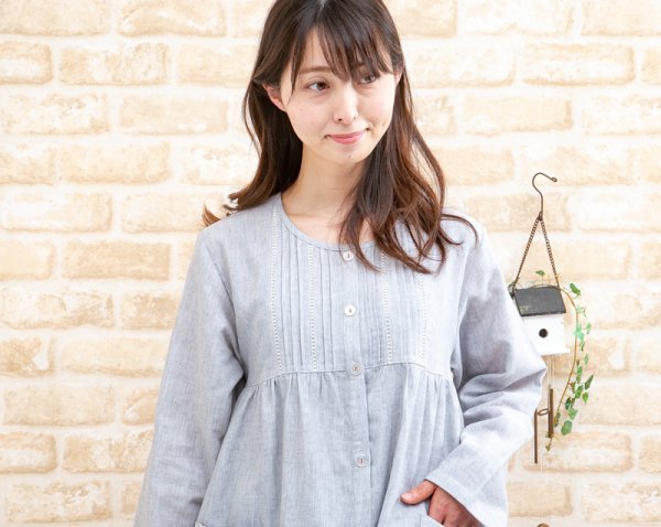 画像11: 肌にやさしい綿100％ダブルガーゼ地 パジャマ レディース 長袖 前開き S/M/L/LL/3L/4L 入院準備   春初秋向き　ナイトウェア　ルームウェア (11)