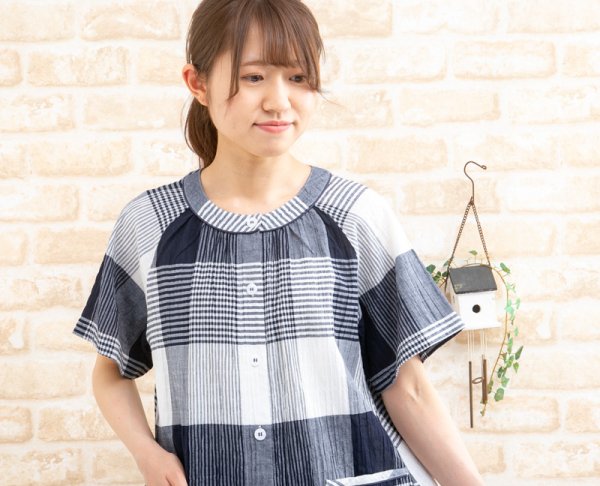 画像5: パジャマ レディース 夏 半袖 8分パンツ 前開 肌にやさやさしく涼しい綿100％楊柳チェック ナイトウェア ルームウェア 部屋着 【Sサイズ】【LLサイズ】【3Lサイズ】 (5)