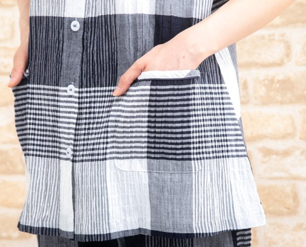 画像7: パジャマ レディース 夏 半袖 8分パンツ 前開 肌にやさやさしく涼しい綿100％楊柳チェック ナイトウェア ルームウェア 部屋着 【Sサイズ】【LLサイズ】【3Lサイズ】 (7)