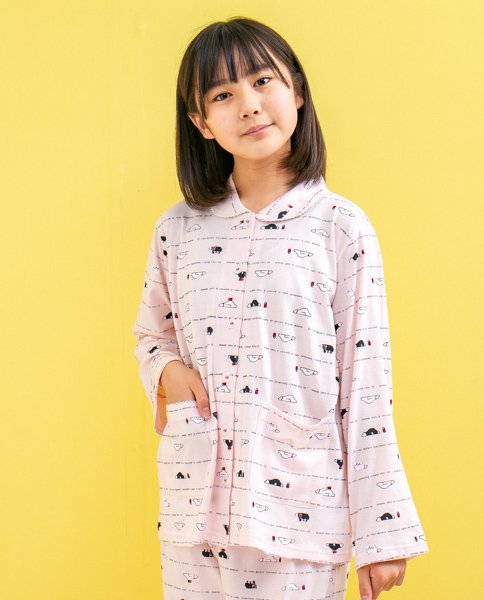 画像2: 肌にやさしい綿100％　パジャマ　キッズ　女児　長袖　やや薄い天竺ニット地の白くま柄　130　140　150　160　お泊り学習　林間学校　ルームウェア　子供 (2)