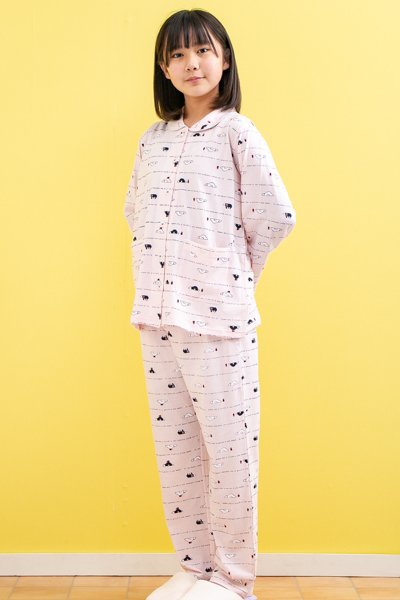 画像4: 肌にやさしい綿100％　パジャマ　キッズ　女児　長袖　やや薄い天竺ニット地の白くま柄　130　140　150　160　お泊り学習　林間学校　ルームウェア　子供 (4)