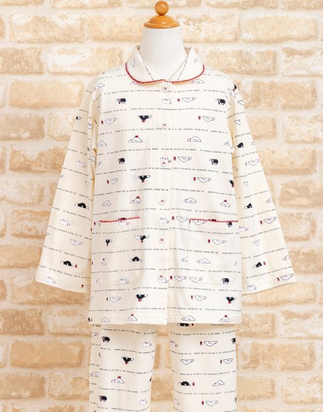 画像7: 肌にやさしい綿100％　パジャマ　キッズ　女児　長袖　やや薄い天竺ニット地の白くま柄　130　140　150　160　お泊り学習　林間学校　ルームウェア　子供 (7)