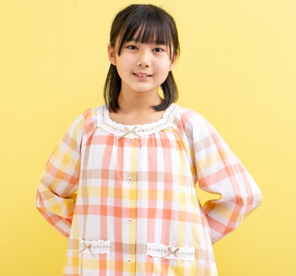 画像6: キッズパジャマ 女児 長袖 前開き 綿100％％肌にやさしく軽くて涼しい楊柳チェック　130cm 140cm 150cm 160cm お泊り学習 林間学校 (6)