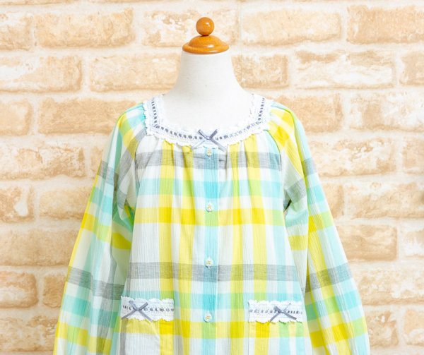 画像11: キッズパジャマ 女児 長袖 前開き 綿100％％肌にやさしく軽くて涼しい楊柳チェック　130cm 140cm 150cm 160cm お泊り学習 林間学校 (11)