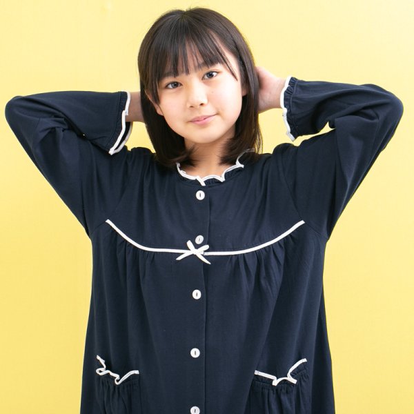 画像4: パジャマ キッズ 女児 ワンピース 長袖 前開き 肌に優しい綿100％ やや薄い天竺ニット地 春秋 ネグリジェ お泊り学習 林間学校  (4)