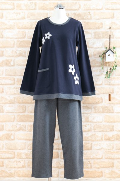 画像11: パジャマ レディース 春秋  綿100％スムースニット地 アップリケ　かぶりタイプ長袖　ナイトウェア　ルームウェア　母の日ギフト【Sサイズ】【LLサイズ】 (11)