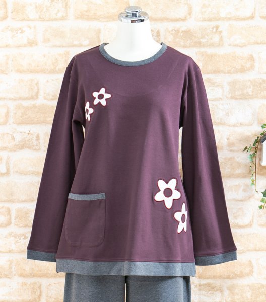 画像6: パジャマ レディース 春秋  綿100％スムースニット地 アップリケ　かぶりタイプ長袖　ナイトウェア　ルームウェア　母の日ギフト【Sサイズ】【LLサイズ】 (6)