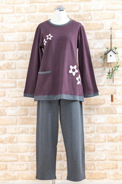 画像10: パジャマ レディース 春秋  綿100％スムースニット地 アップリケ　かぶりタイプ長袖　ナイトウェア　ルームウェア　母の日ギフト【Sサイズ】【LLサイズ】 (10)