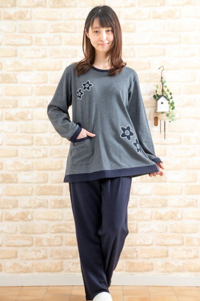 画像2: パジャマ レディース 春秋  綿100％スムースニット地 アップリケ　かぶりタイプ長袖　ナイトウェア　ルームウェア　母の日ギフト【Sサイズ】【LLサイズ】 (2)