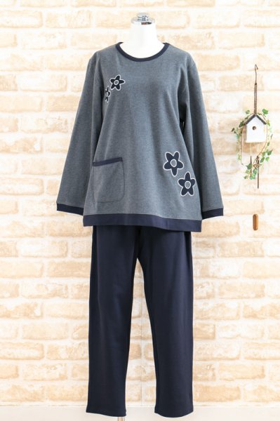 画像9: パジャマ レディース 春秋  綿100％スムースニット地 アップリケ　かぶりタイプ長袖　ナイトウェア　ルームウェア　母の日ギフト【Sサイズ】【LLサイズ】 (9)