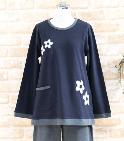 画像7: パジャマ レディース 春秋  綿100％スムースニット地 アップリケ　かぶりタイプ長袖　ナイトウェア　ルームウェア　母の日ギフト【Sサイズ】【LLサイズ】 (7)