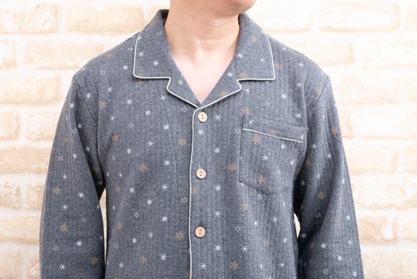 画像6: パジャマ メンズ 冬 長袖 前開き 表裏地綿100% 中わたニットキルト地 結晶柄 【Sサイズ】【LLサイズ】【3Lサイズ】ナイトウェア ルームウェア 部屋着 クリスマスギフト (6)