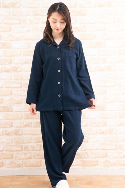 画像3: パジャマ レディース 春夏 柔らかい肌触りの綿100％楊柳ガーゼ地 前開き 長袖 ナイトウェア ルームウェア 部屋着 入院準備 母の日ギフト【Sサイズ】【LLサイズ】 (3)