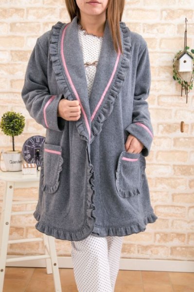 画像4: 暖かい フリース地 ガウン レディース 冬 ルームウェア パジャマ ナイトウェア 部屋着 羽織 (4)