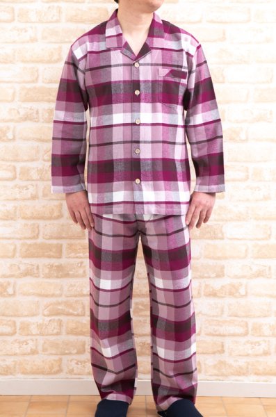 画像4: パジャマ メンズ 秋冬 長袖 前開き 肌に優しい綿100%ネル地起毛チェック 【Sサイズ】【LLサイズ】【3Lサイズ】ナイトウェア ルームウェア 部屋着 入院準備 クリスマス (4)