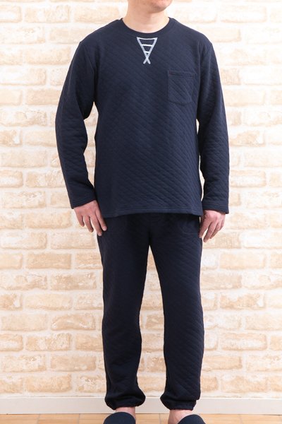 画像3: パジャマ メンズ 冬 肌に優しい綿100％中わたニットキルト地無地 かぶりタイプ長袖 紳士 ナイトウェア ルームウェア 部屋着  S/M/L/LL/3L/4L (3)