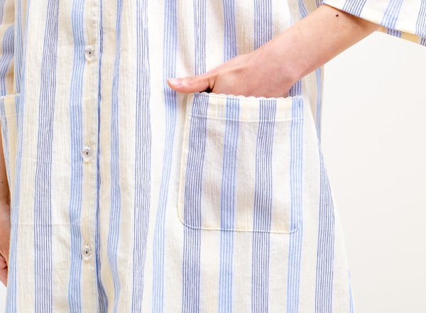 画像8: パジャマ レディース 夏 　肌にやさしい綿100％　前開き7分袖8分パンツ　薄い楊柳ストライプ生地　初夏・盛夏向き　ルームウェア　S/M/L/LL/3L/4L/5L (8)