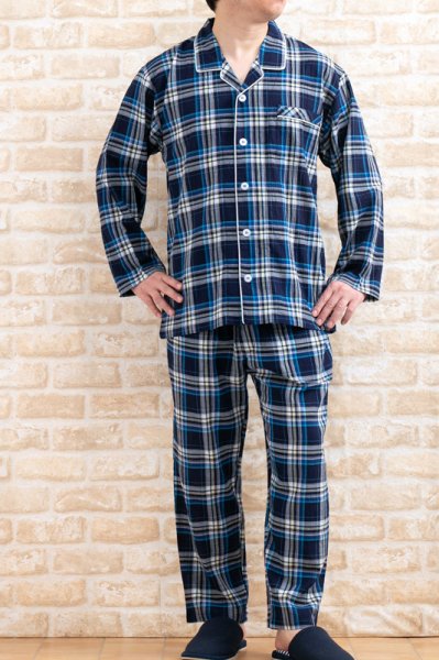 画像3: パジャマ メンズ 前開き 長袖 9分丈パンツ 春夏 肌に優しい綿100％サラサラして軽くて涼しいワッシャー加工マドラスチェック 【Sサイズ】【LLサイズ】【3Lサイズ】ナイトウェア ルームウェア 入院準備 (3)