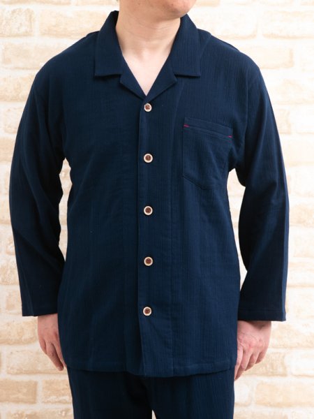 画像2: パジャマ メンズ 長袖 綿100％サラッとした肌触りで柔らくて軽く涼しい楊柳ガーゼ 春・初夏向き春 ナイトウェア ルームウェア 紳士 入院準備 (2)