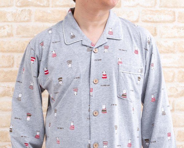 画像6: パジャマ メンズ ワンちゃん柄 長袖 春秋 前開き 肌に優しい綿100％滑らかな肌触りのやや薄いニット地 紳士ナイトウェア ルームウェア【LLサイズ】入院準備 父の日 (6)