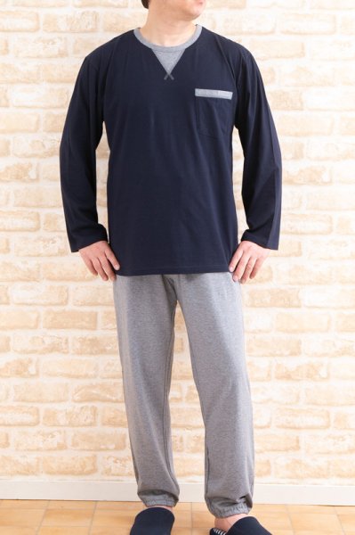画像5: パジャマ メンズ 長袖 春秋 肌に優しい綿100% やや薄い天竺ニット無地かぶりタイプ 【LLサイズ】父の日 ナイトウェア ルームウェア (5)
