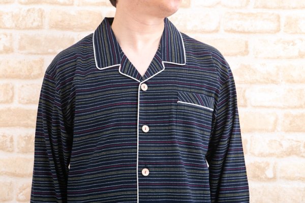 画像3: パジャマ メンズ　肌に優しい綿100%先染め楊柳カラーペンシルボーダー長袖　春夏向き　 (3)