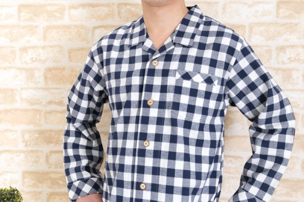 画像3: パジャマ メンズ 肌に優しい綿100%やや厚い先染めビエラ薄起毛地 春秋 長袖 【Sサイズ】【LLサイズ】あり 入院準備 ナイトウェア ルームウェア (3)