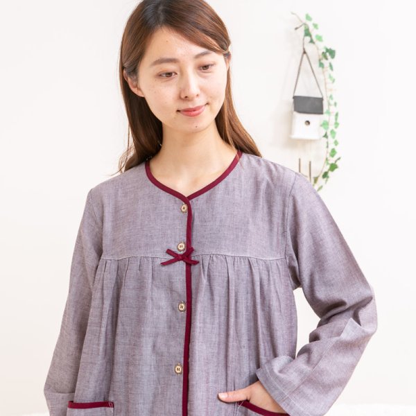 画像12: 肌にやさしい綿100％ダブルガーゼ地 パジャマ レディース 長袖 前開き S/M/L/LL/3L/4L 入院準備   春初秋向き　ナイトウェア　ルームウェア (12)